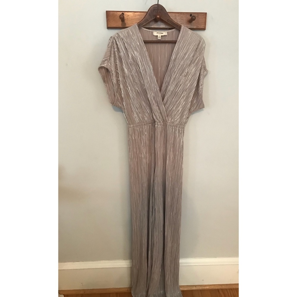 Anthropologie Porridge Silver Pleated Jumpsuit Sm